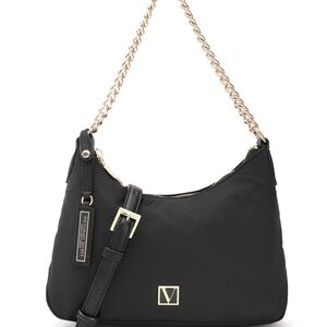 Nip VS Black Small Nylon Gold tone Crossbody Or Zip Handbag